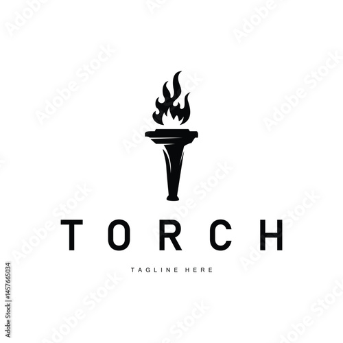 illustration of a vintage retro minimalist design of a torch logo with a black silhouette as a brand symbol template for a business or product
