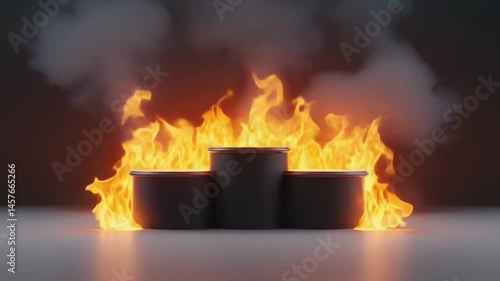 Burning podium awards ceremony scene 3D model, usable in social media graphics