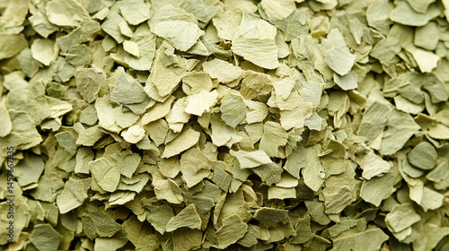 Obraz na płótnie Top view of a textured pile of dried and chopped basil spice, symbolizing natural flavor, culinary tradition, and the essence of Mediterranean cooking in organic, earthy tones.
w salonie