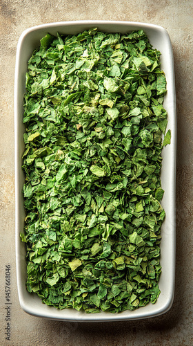 Top view of a textured pile of dried and chopped basil spice, symbolizing natural flavor, culinary tradition, and the essence of Mediterranean cooking in organic, earthy tones.


