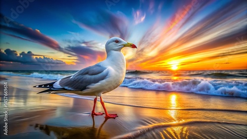 Cute Cartoon Seagull Long Exposure Photography - Happy Bird on Beach