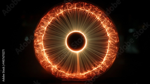 Obraz na płótnie A glowing electric plasma portal pulses with vibrant energy in a dark void, symbolizing futuristic technology, dimensional gateways, and the unknown power of science and imagination.
w salonie