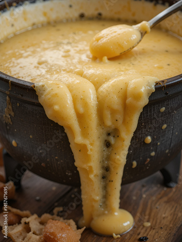 Close up on cheese fondue