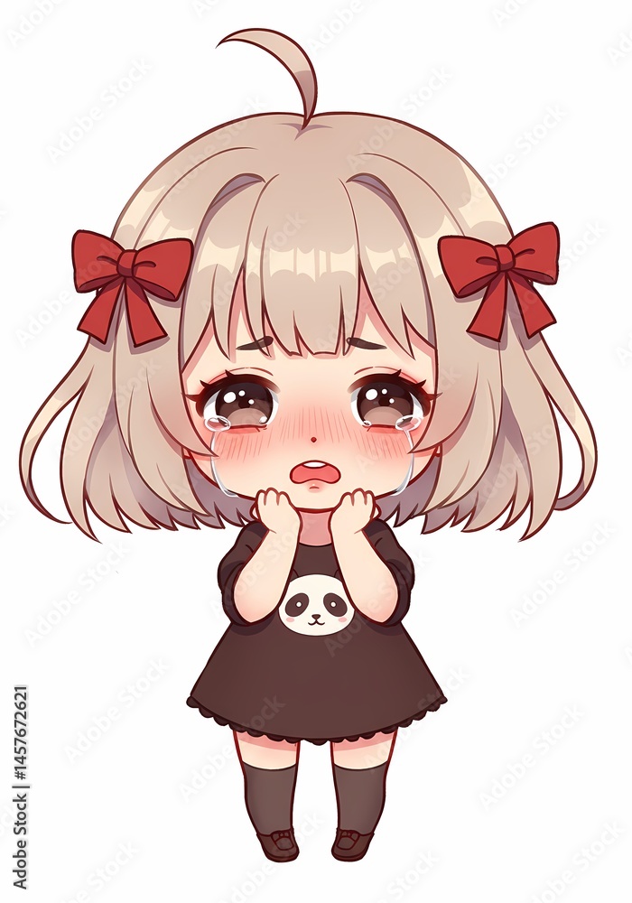 Upset chibi character with tearful eyes and expressive emotion in digital anime artwork, showcasing vulnerability and endearing illustration techniques Upset chibi character with tearful eyes and expressive emotion in digital anime artwork, showcasing vulnerability and endearing illustration techniques