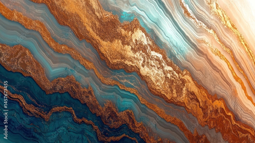 Obraz premium Abstract layered design shows gold and blue and teal colors