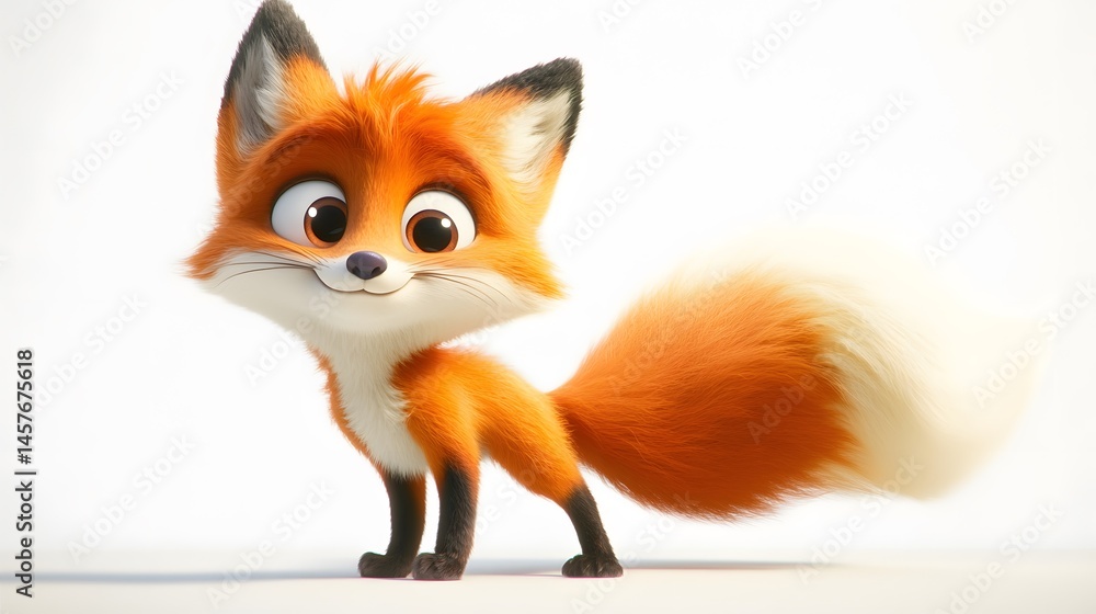 Fototapeta premium Digital illustration of a cheerful, animated fox character.