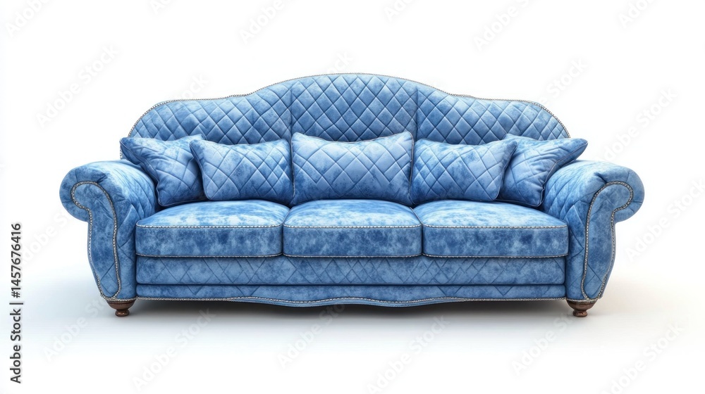 Naklejka premium Luxurious blue sofa with quilted detailing