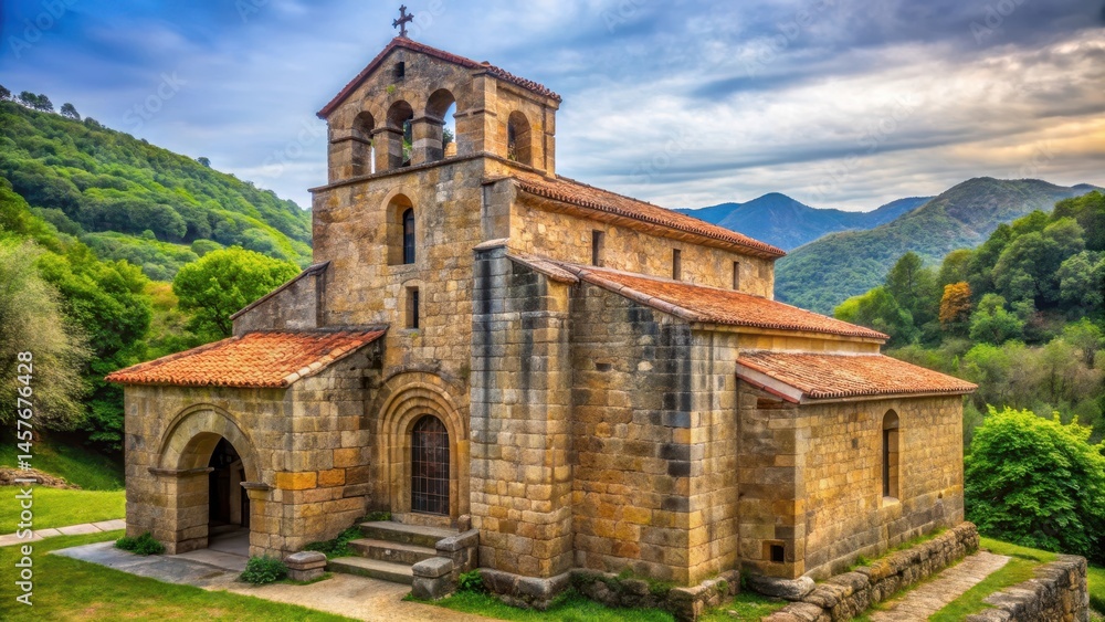 Fototapeta premium Ancient Romanesque church in Cangas de On?s, Asturias, Spain , spain, asturias, spain