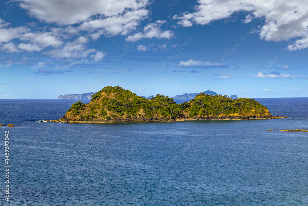Fototapeta premium Northland, New Zealand. Motutohe Island near Whananaki. Poor Knights Islands in distance.