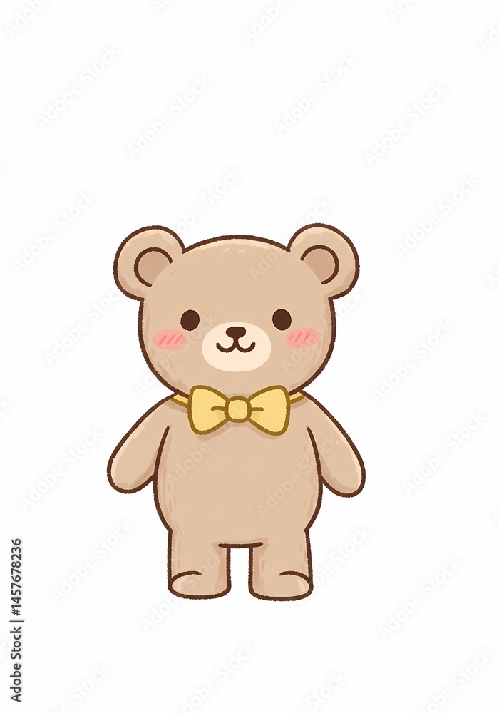 Naklejka premium Charming teddy bear illustration with delightful bow tie, perfect for children's content or playful designs, evoking warmth and innocence through simplistic artistry