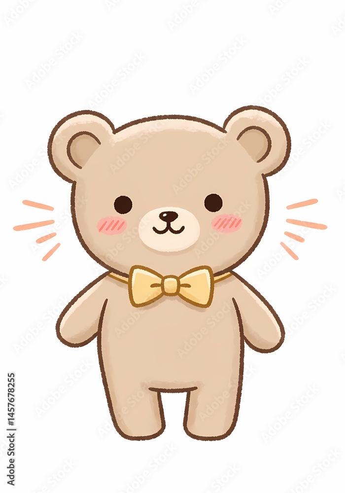 Obraz premium Charming bear character illustration for kids, delightful, cartoonish design with a bowtie, radiating joy and friendliness in a playful and appealing way