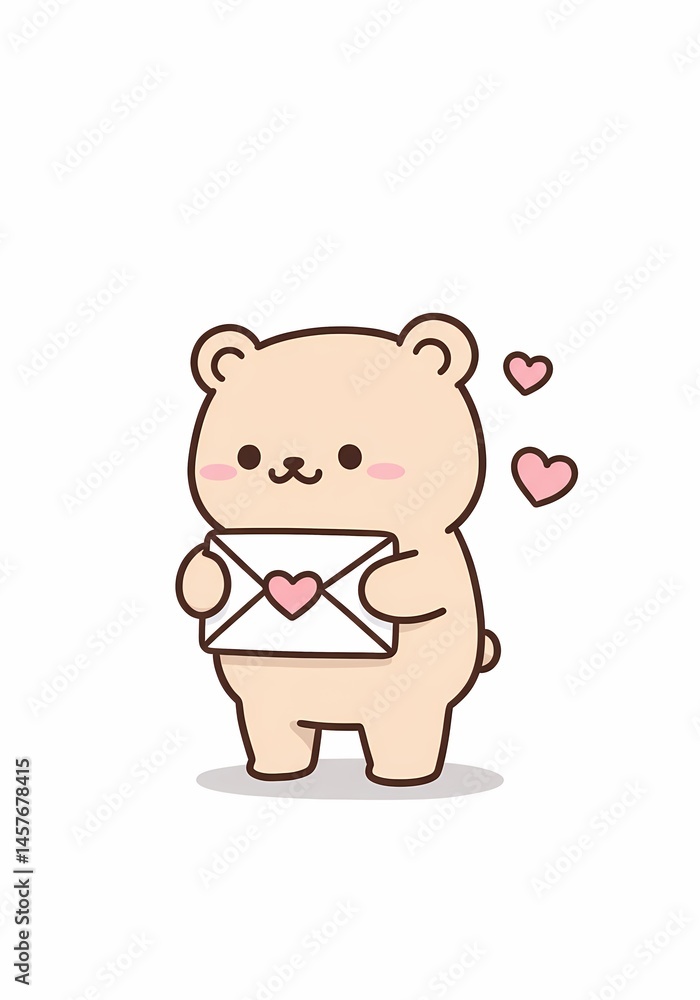 Naklejka premium Adorable bear illustration delivering heartfelt message, perfect for valentine's day cards and sweet greeting design with tender touch