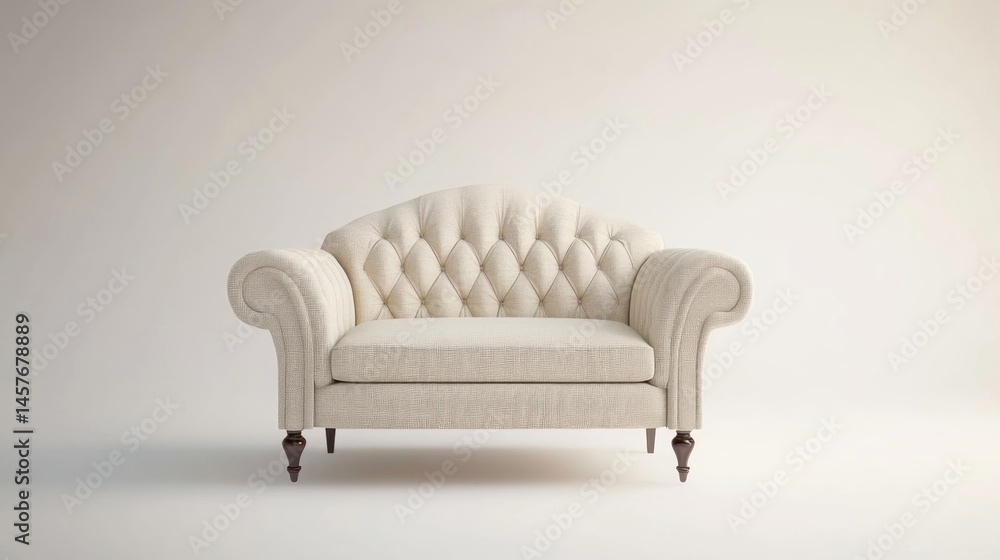 Fototapeta premium Cream-colored tufted sofa in a minimalist setting