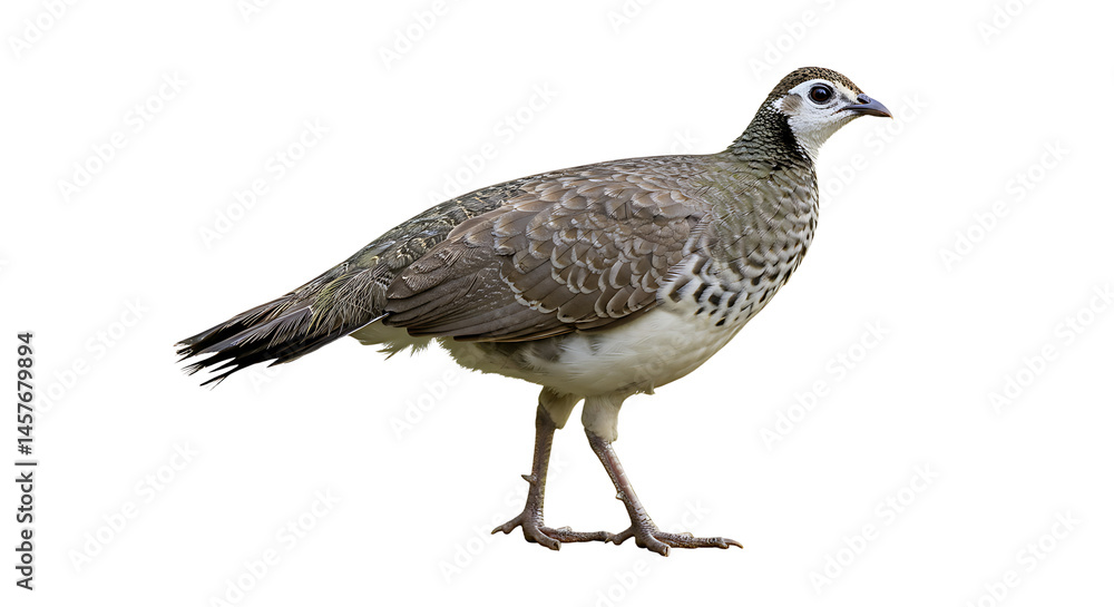 Elegant Grey Peacock-Pheasant Standing Proudly on a Plain White Background Elegant Grey Peacock-Pheasant Standing Proudly on a Plain White Background