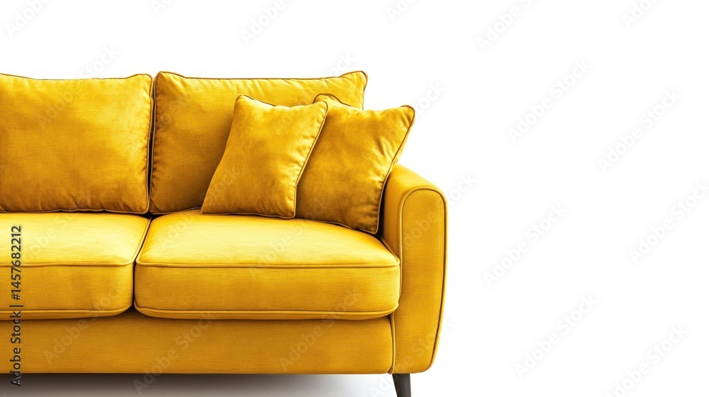Fototapeta premium Mustard yellow sofa with plush cushions