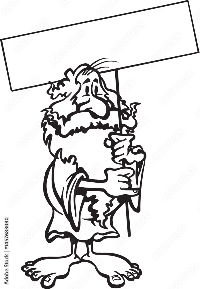 Fototapeta premium illustration sketch caricature silhouette of homeless old man asking for alms