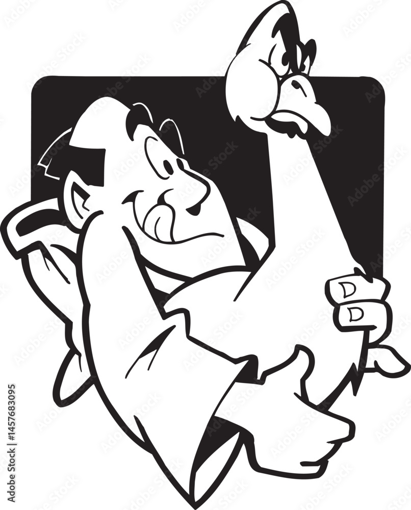 Fototapeta premium illustration sketch caricature silhouette of monk priest lifting duck