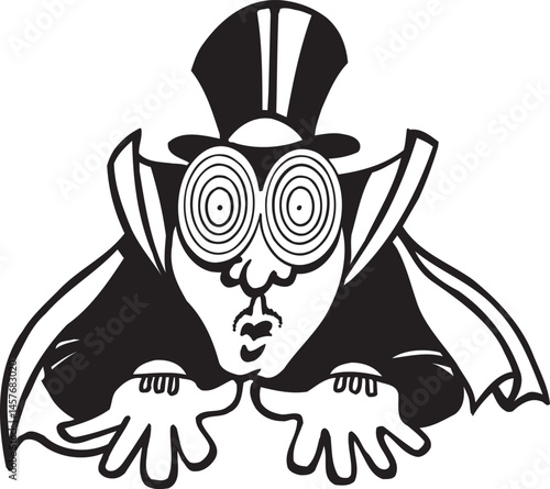 illustration sketch caricature silhouette of a fortune teller witch hypnotizing through eye contact
