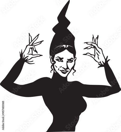 illustration sketch caricature silhouette of a fortune teller witch predicting the future