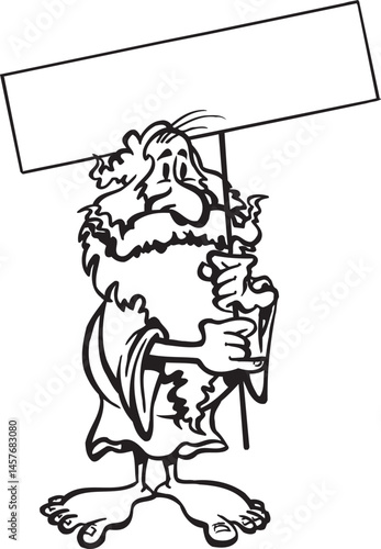 illustration sketch caricature silhouette of homeless old man asking for alms