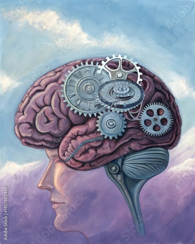 Obraz na płótnie An illustration of a brain with gears turning representing the cognitive processes involved in evaluating options and outcomes. w salonie