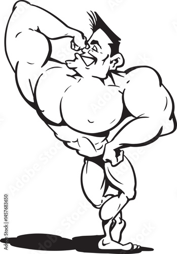 illustration sketch icon logo symbol sketch cartoon image silhouette of bodybuilder athlete showing off his big muscles
