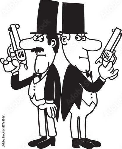 illustration sketch icon logo symbol sketch cartoon image silhouette of two people having a duel with weapons