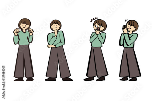 女性のビジネスパーソンの全身セットイラスト