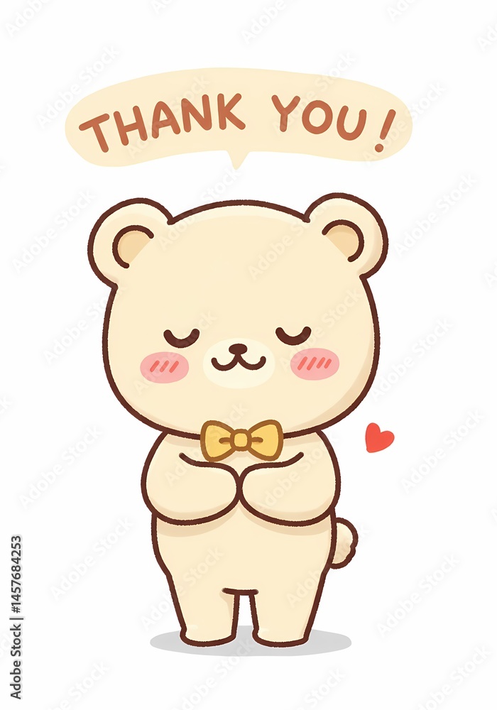 Charming illustration of a cute bear expressing gratitude with a heartwarming thank you message and a delightful little heart nearby Charming illustration of a cute bear expressing gratitude with a heartwarming thank you message and a delightful little heart nearby