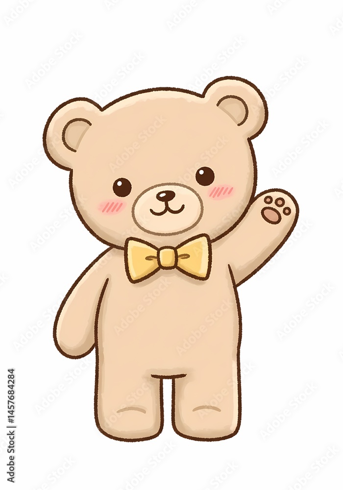 Adorable teddy bear illustration with a charming bow tie, evoking feelings of childhood joy, playful innocence and warm comforting associations Adorable teddy bear illustration with a charming bow tie, evoking feelings of childhood joy, playful innocence and warm comforting associations