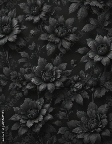 Wallpaper Mural Intricate black charcoal floral wallpaper, textured elegance , texture, lace Torontodigital.ca