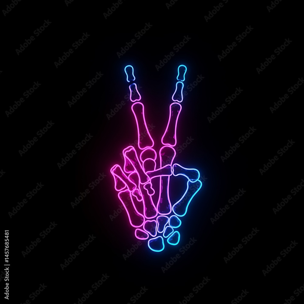 Naklejka premium Neon Skeleton Hand Thumbs Up