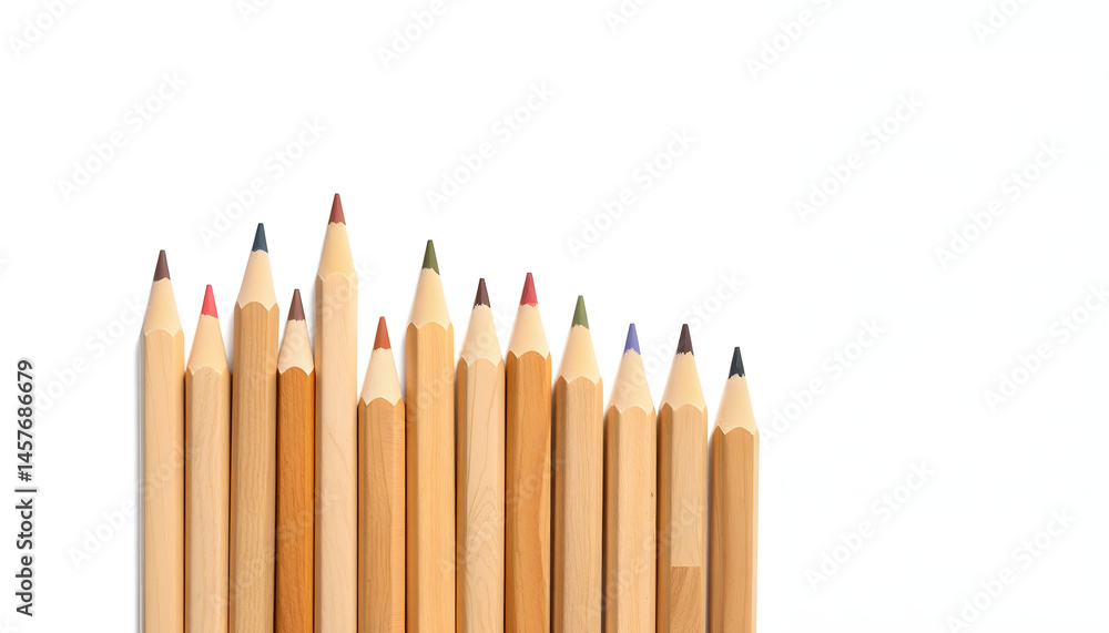 Pencils natural wood with erasers isolated on white, transparent, top view, silhouette. isolated with white highlights Pencils natural wood with erasers isolated on white, transparent, top view, silhouette. isolated with white highlights