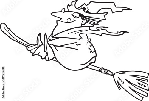silhouette caricature illustration of a witch using a broomstick
