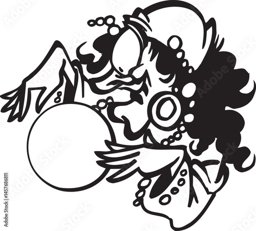 silhouette caricature sketch illustration of a fortune teller predicting the future in front of a crystal ball