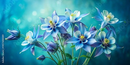 Elegant Blue Columbines: Minimalist Vintage Floral Photography