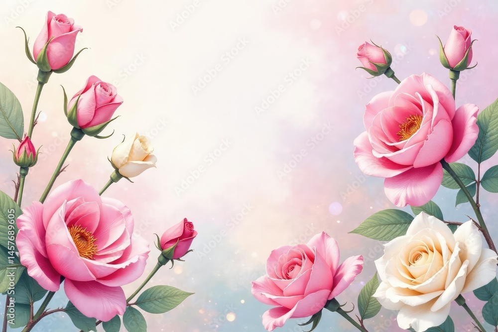 Delicate watercolor roses & buds, soft pastel hues, roses, buds, pastel Delicate watercolor roses & buds, soft pastel hues, roses, buds, pastel