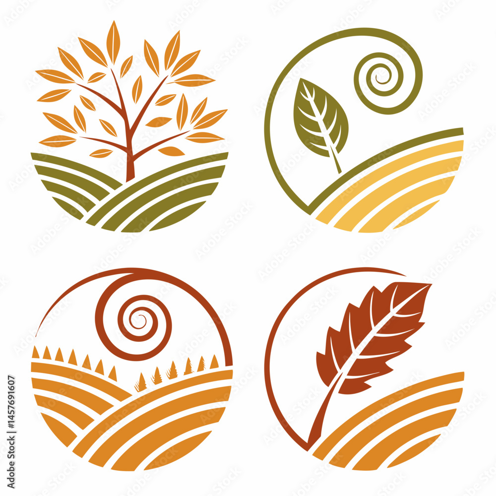 Abstract Farm Agriculture Vector Illustration Set With Tree,Leaf And Spiral Elements Abstract Farm Agriculture Vector Illustration Set With Tree,Leaf And Spiral Elements