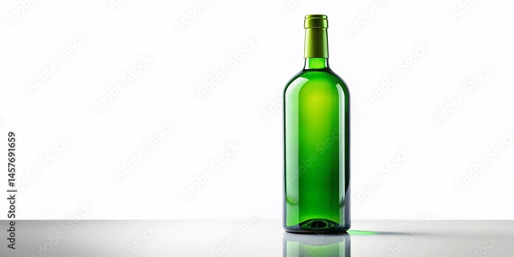 Elegant Green Wine Bottle on Pristine White Background - Stock Photo Elegant Green Wine Bottle on Pristine White Background - Stock Photo