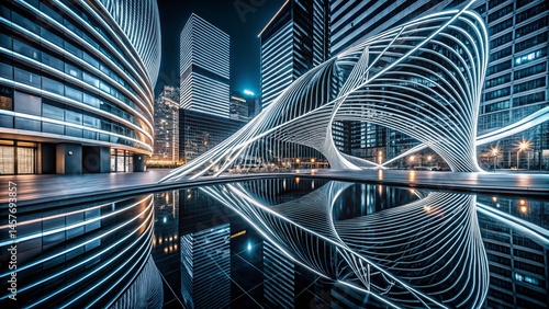 Elegant Night Contour Line Patterns for Print Design - Abstract Dark Background Stock Photo