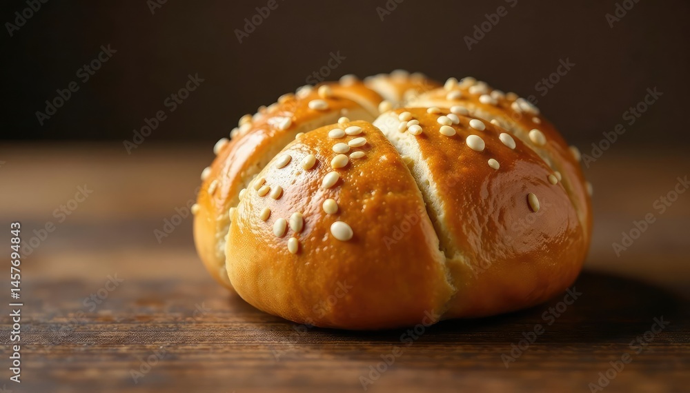 Perfectly formed sesame seed bun, glossy sheen, snack, isolated, ingredient Perfectly formed sesame seed bun, glossy sheen, snack, isolated, ingredient