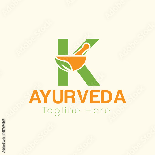 Initial Letter K Ayurveda Eco Logo Design, Pharmacy Concept Vector Template