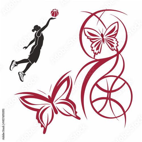 Basketball Player Silhouette Butterfly Design Abstract Background Sports And Nature Theme