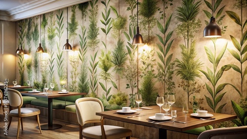Elegant Watercolor Herb Pattern for Fine Dining Restaurant Wall Decor