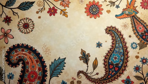 Subtle paisley print, muted earth tones, soft focus , muted, vintage, muted tones