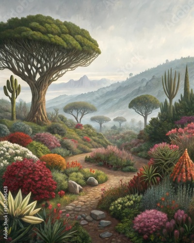 Obraz na płótnie A garden of diverse plants flourishing together symbolizing the importance of nurturing various aspects of liferelationships health and intereststo maintain balance. w salonie