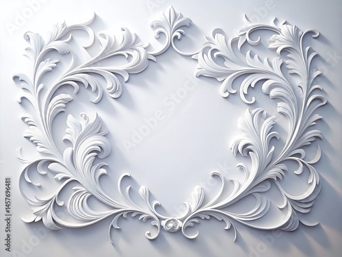Elegant White Flourishes Silhouette on White Background - Copy Space Stock Photo
