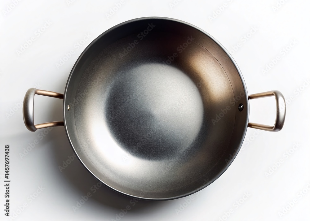 Empty Iron Wok, Top View, Isolated on White Background - Chinese Cooking Utensil Empty Iron Wok, Top View, Isolated on White Background - Chinese Cooking Utensil