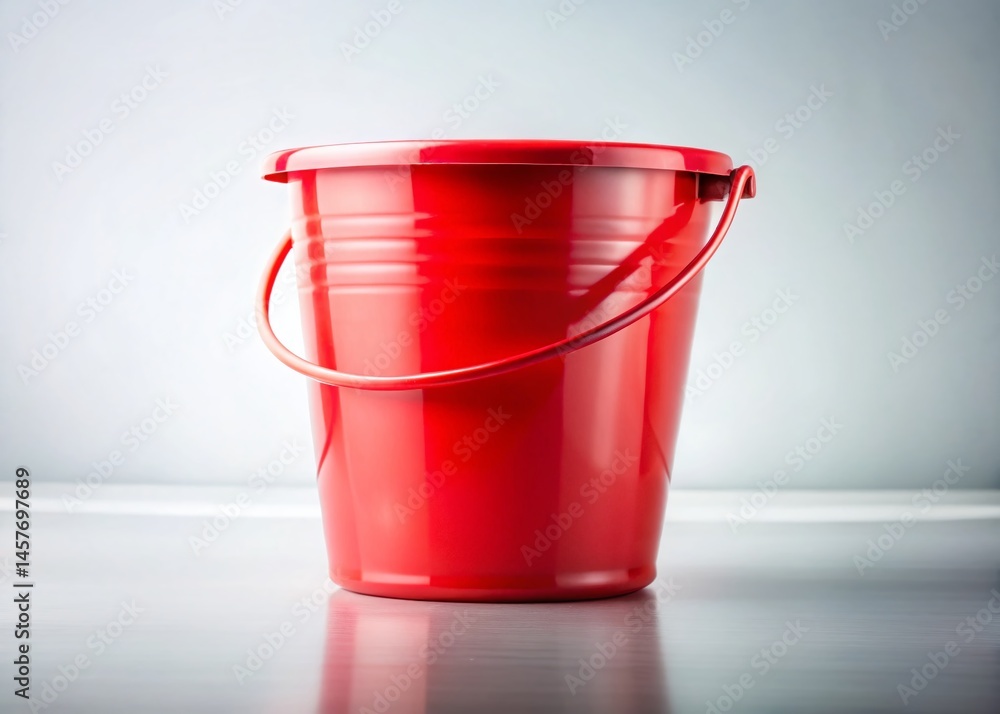 Empty Red Plastic Bucket on White Background - Long Exposure Stock Photo Empty Red Plastic Bucket on White Background - Long Exposure Stock Photo