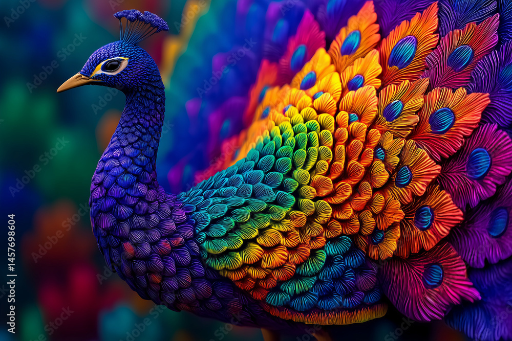 Obraz premium Vividly Colored Peacock with Stunning Feather Patterns in Close-Up 